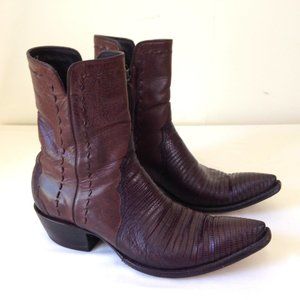 Python Brown Leather Western Ankle Boots Artisan